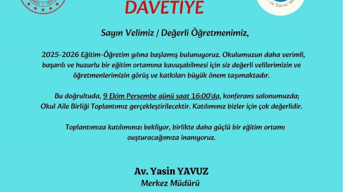 2025-2026 Eğitim Öğretim Yılı Okul Aile Birliği Toplantı Duyurusu